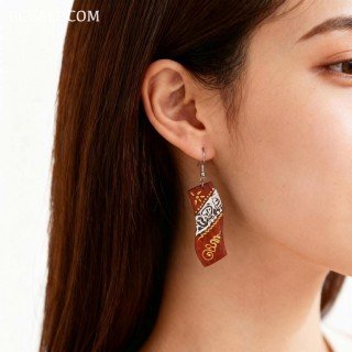 Handcrafted Painting Wood Earrings Unique Shaped